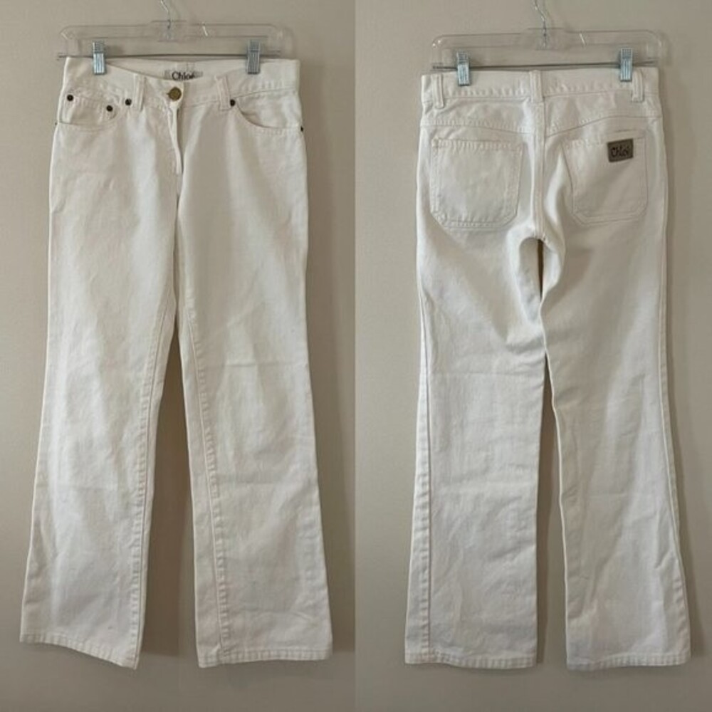 Chloe Vintage Y2K Low Rise Wide Leg Flare Baggy Jeans White Size 34 (0/2/XS)